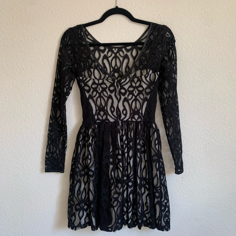 Brand New with Tag - Lipsy Black Lace Mini Dress Size 4
